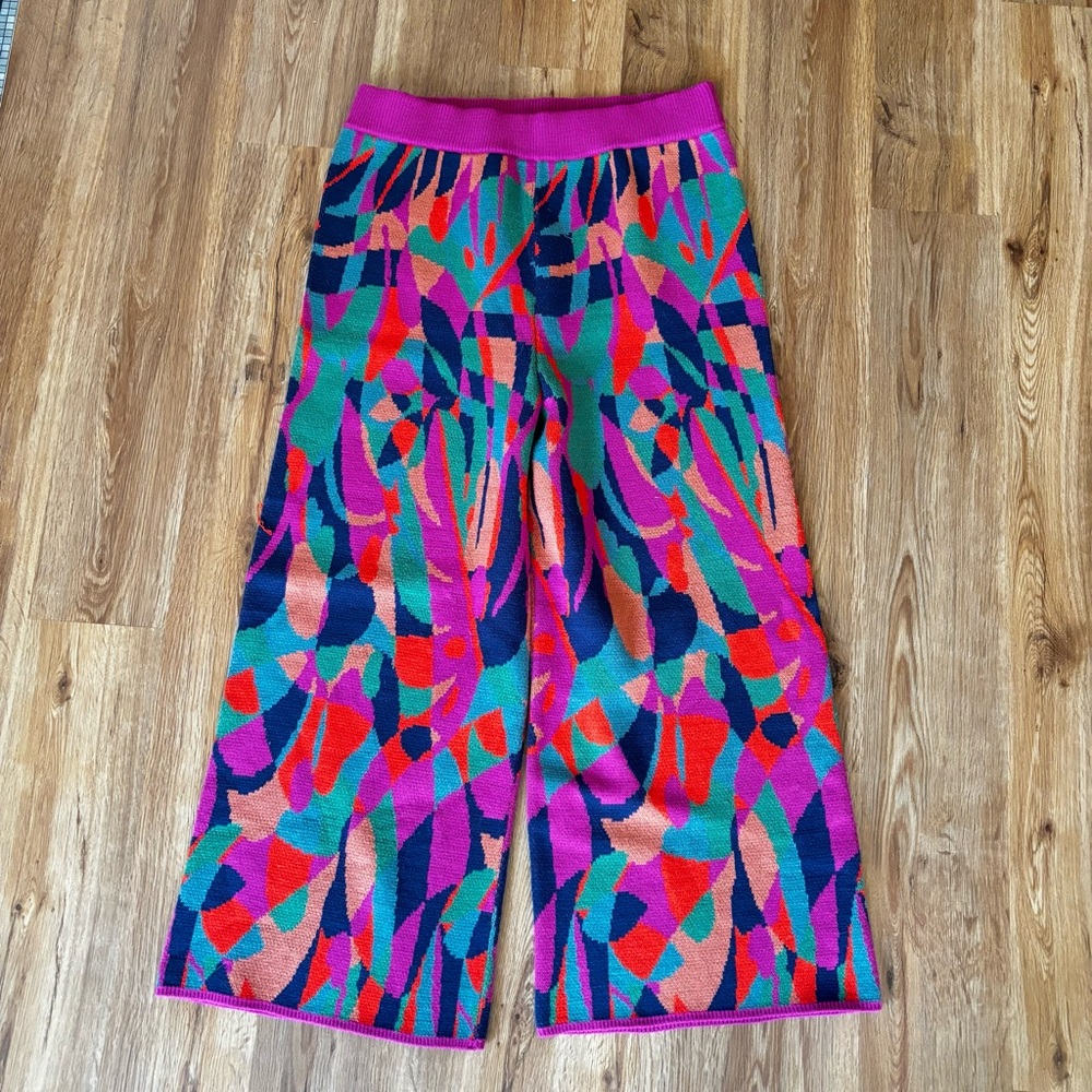 FARM Rio for Anthropologie Colorful Abstract Wide-Leg Knit Sweater Pants